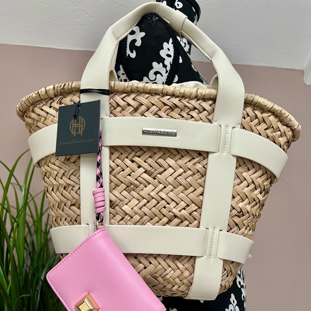 HOUSE OF HARLOW 1960 Woven Santorini Straw Basket Bag & Wallet - Picture 2 of 15